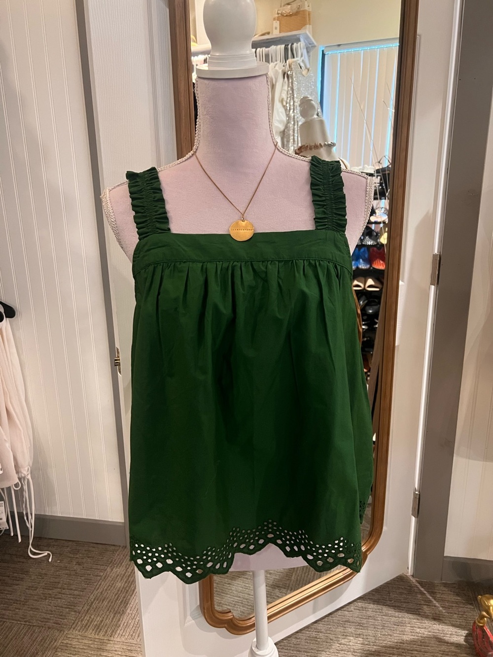 a new day Dark Green Ruffle Strap Eyelet Hem Tank
